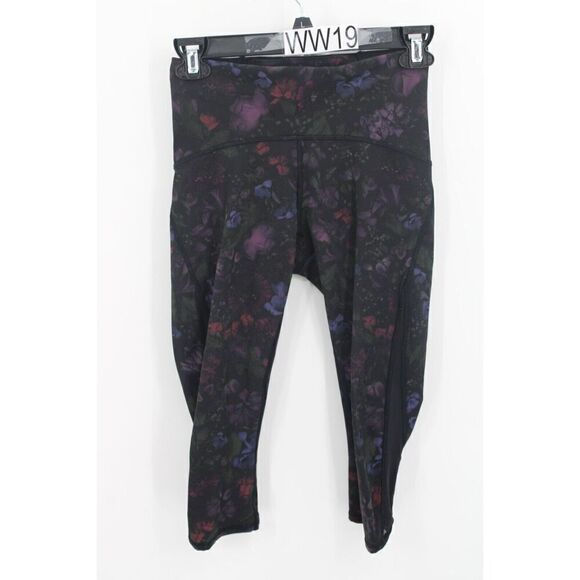 Lululemon Black With Floral Print Crop Leggings Size 4 - Picture 1 of 6